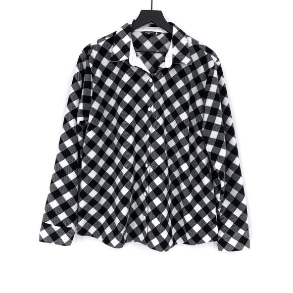 RIDERS BY LEE Fleece Button Down Shacket Black White Buffalo Plaid XL - Picture 1 of 8